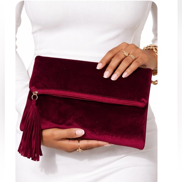 Ashro Handbags - Ashro Burgundy Clutch with Tassel